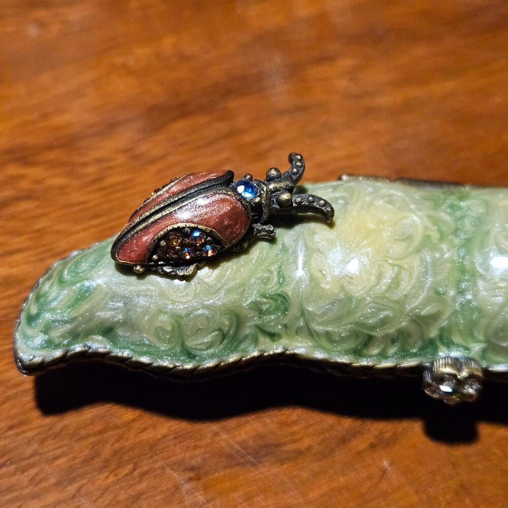 RARE JAY STRONGWATER 2 PEAS IN A POD PROVENCE LADYBUG ENAMEL CRYSTAL TRINKET BOX - Picture 2 of 10